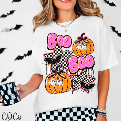 Boo Boo Pink Checker Stars 7074 DTF