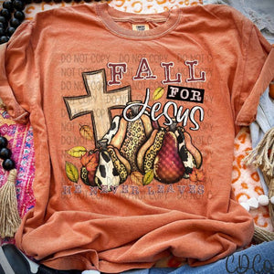 Cross Fall For Jesus Gold Accents DTF