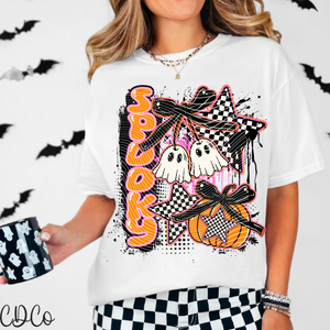 Spooky Vertical Splatter Bow Checked Stars 7076 DTF