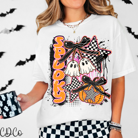 Spooky Vertical Splatter Bow Checked Stars 7076 DTF