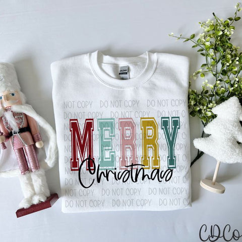 Multi Merry Christmas Varsity Type DTF