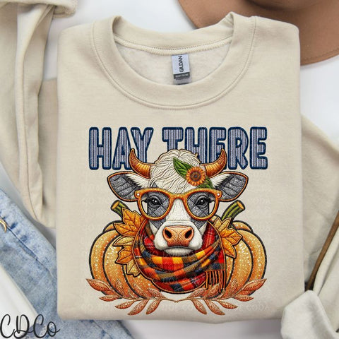 Hay There Cow Pumpkin Faux Embroidery 5604 DTF