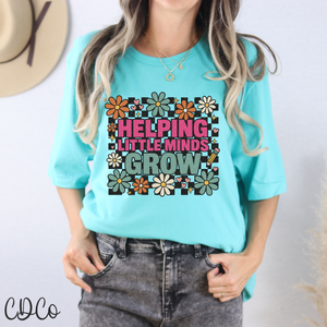 Helping Little Minds Grow Pink Green Floral Check 7310 DTF