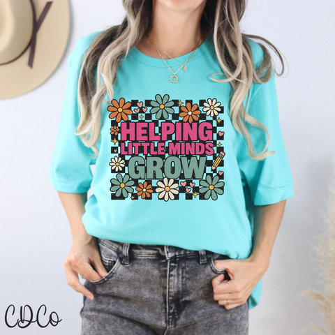 Helping Little Minds Grow Pink Green Floral Check 7310 DTF