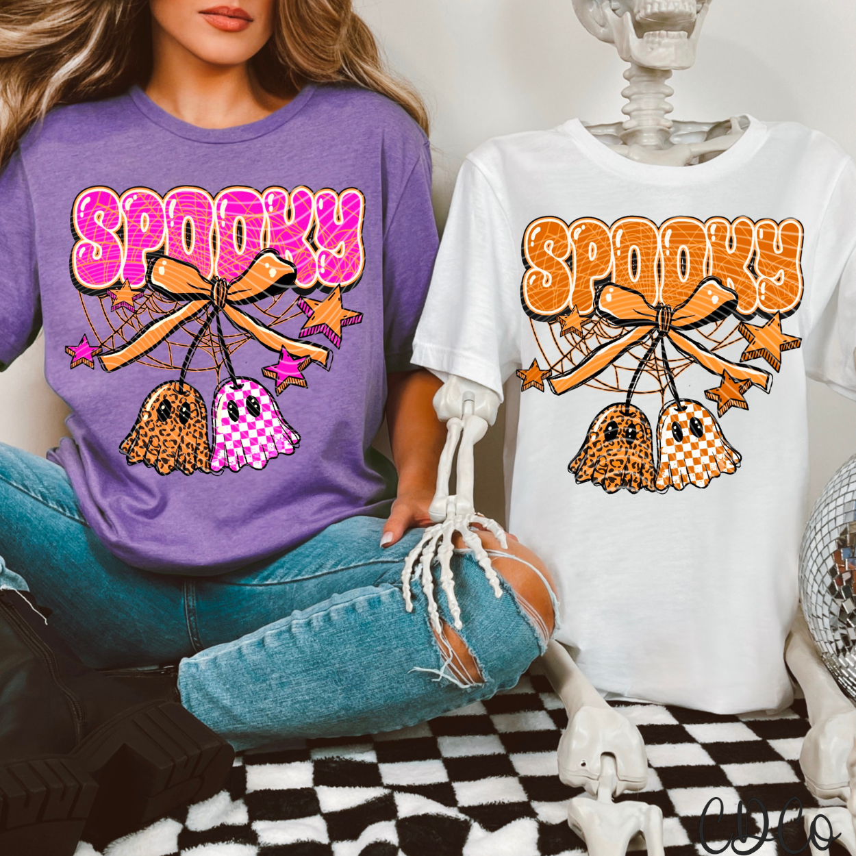 Spooky Ghost Bow Checked (2 color options) DTF