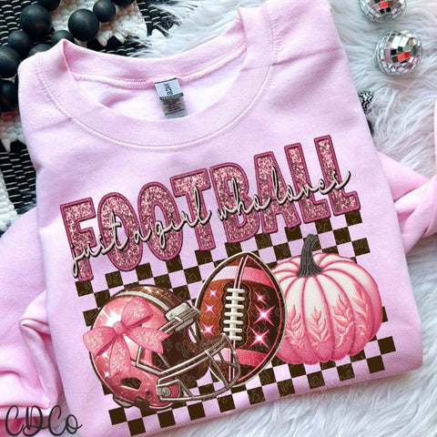 Just A Girl Who Loves Football Pink Faux Accents DTF