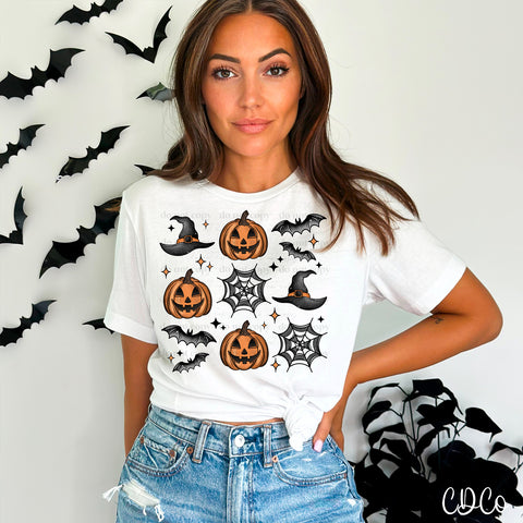 Bat Web Pumpkin Hat Grid 2085 DTF