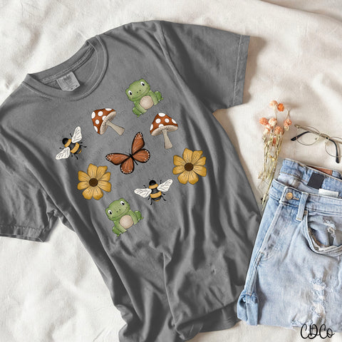 Bee Mushroom Frog Flower Cottagecore Grid DTF