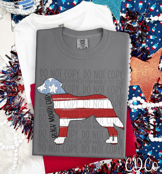 Patriotic Dog Black Text 1 of 7 DTF