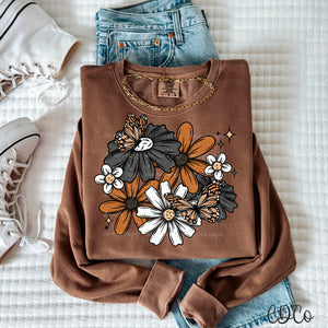 Black Rust White Floral w Butterflies 3480 DTF