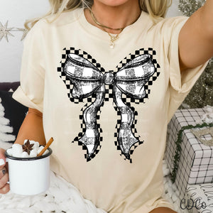 Black Checkered Grunge Bow 2229 DTF