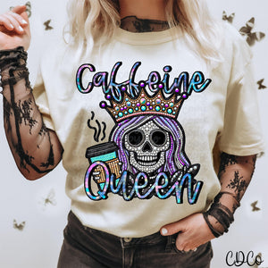 Bright Faux Rhinestone Bling Caffeine Queen DTF