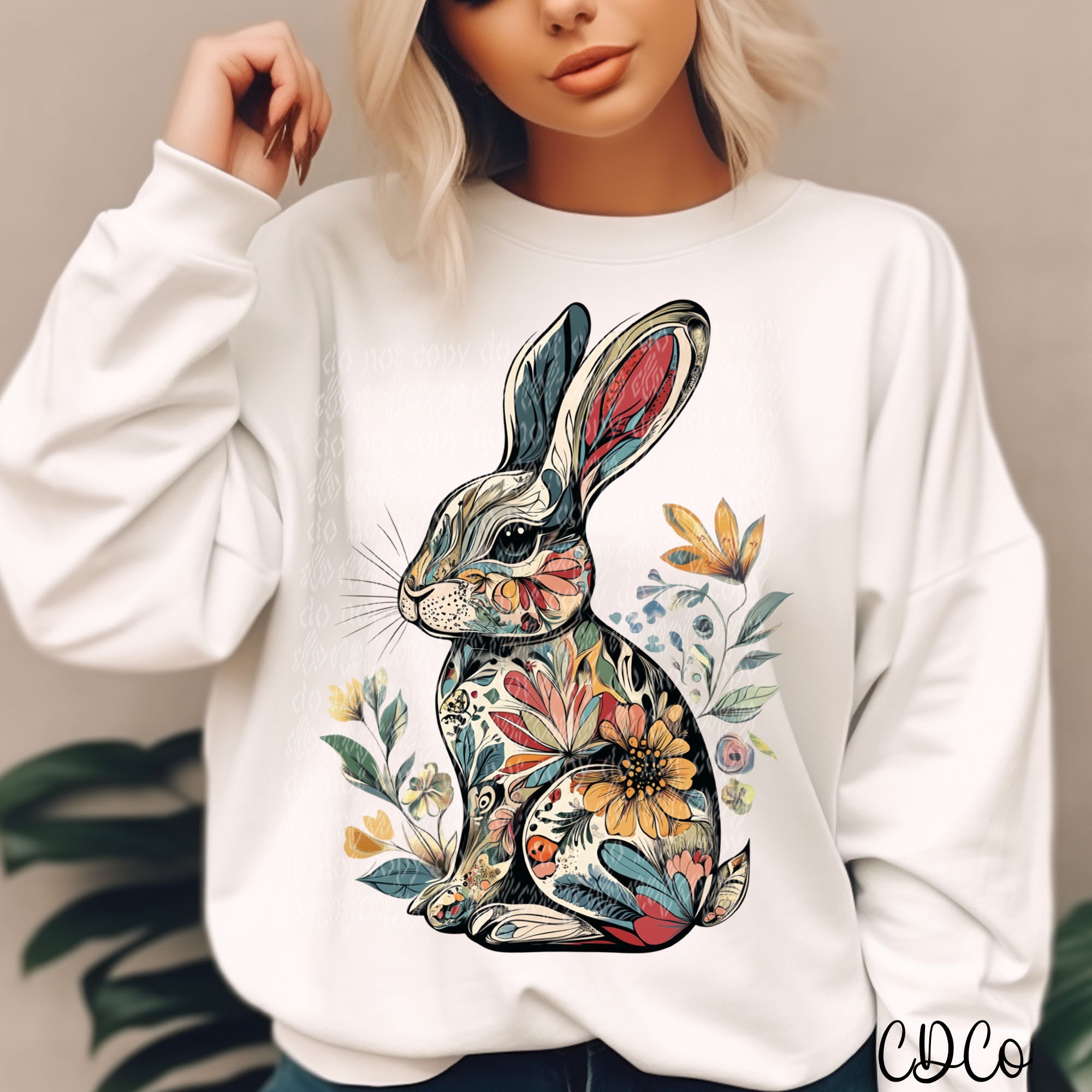 Boho Floral Bunny 2645 DTF
