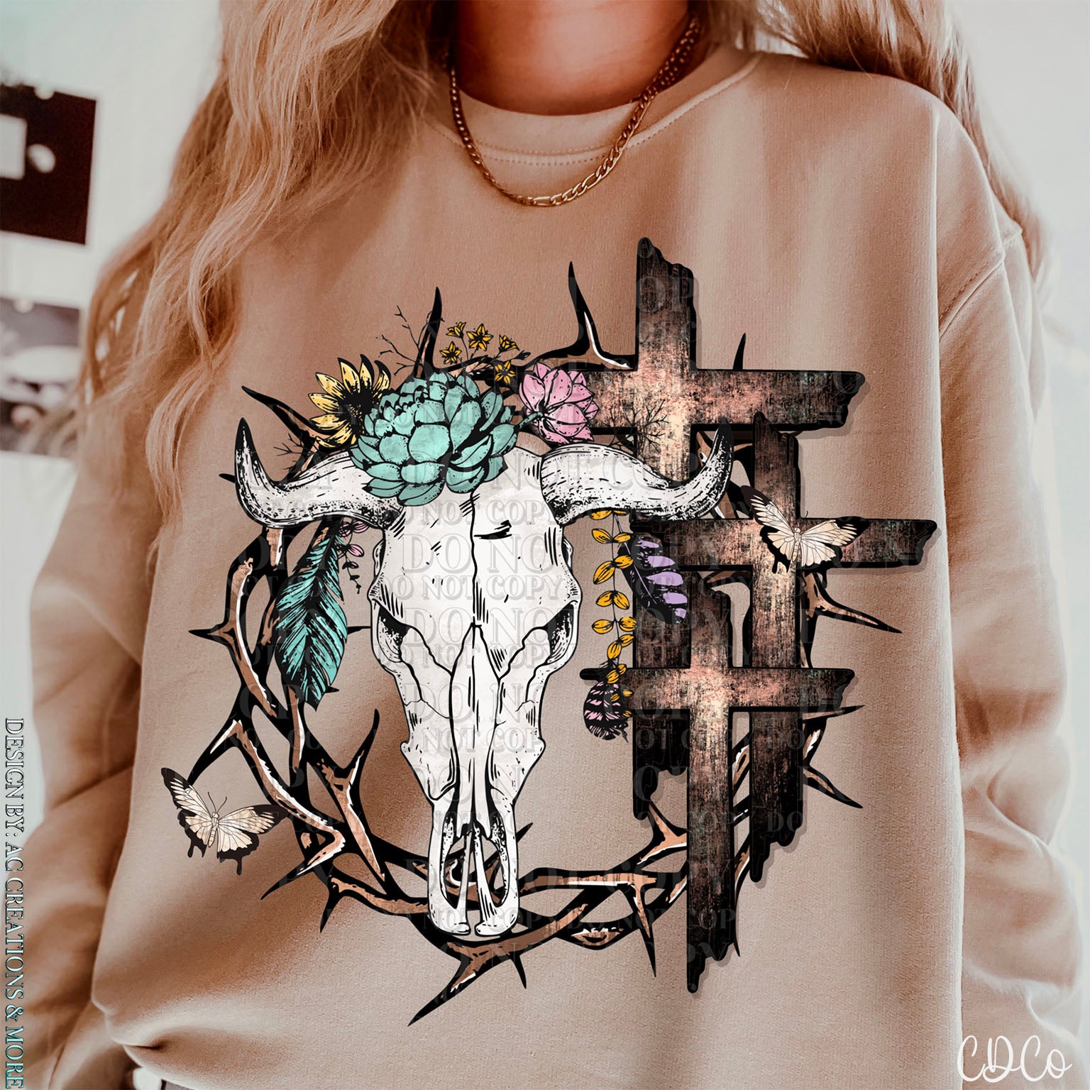 Boho Cross Bull Floral DTF