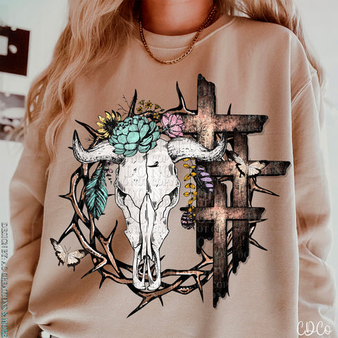 Boho Cross Bull Floral DTF