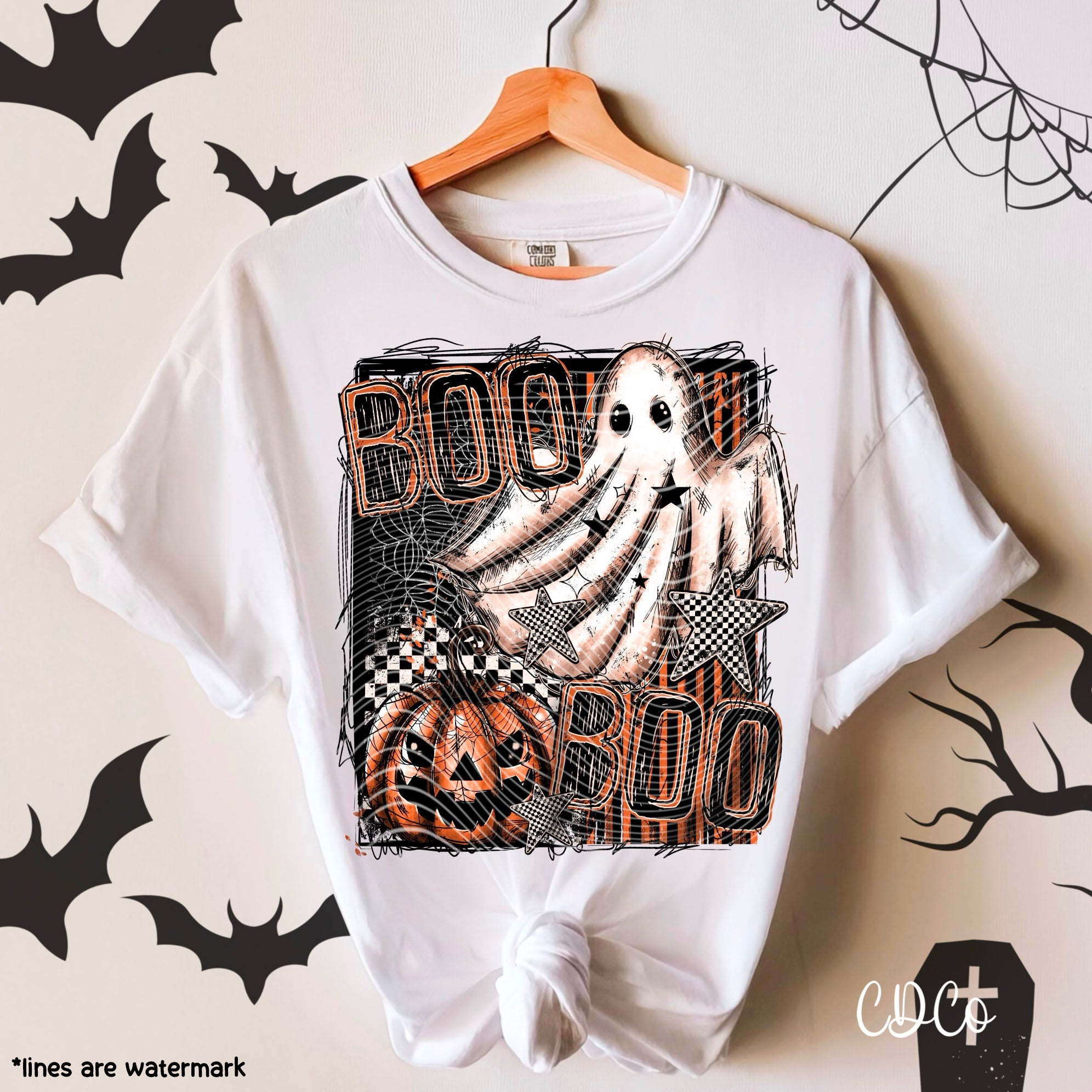 Boo Boo Ghost Pumpkin Checked Stars 5671 DTF
