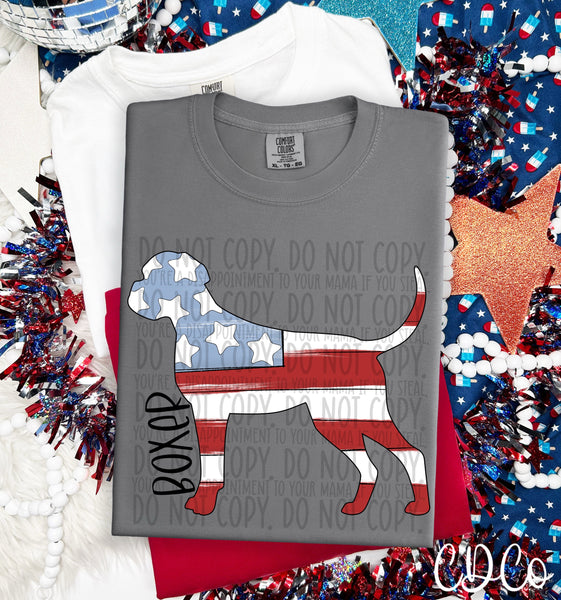 Patriotic Dog Black Text 2 of 7 DTF