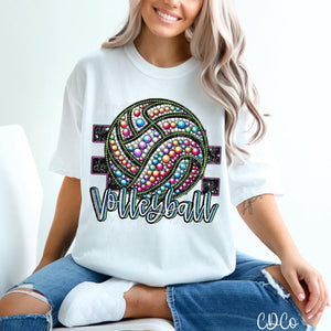 Bright Faux Rhinestone Bling Volleyball DTF