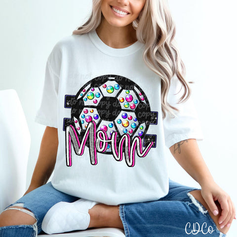 Bright Faux Rhinestone Bling Soccer Mom DTF