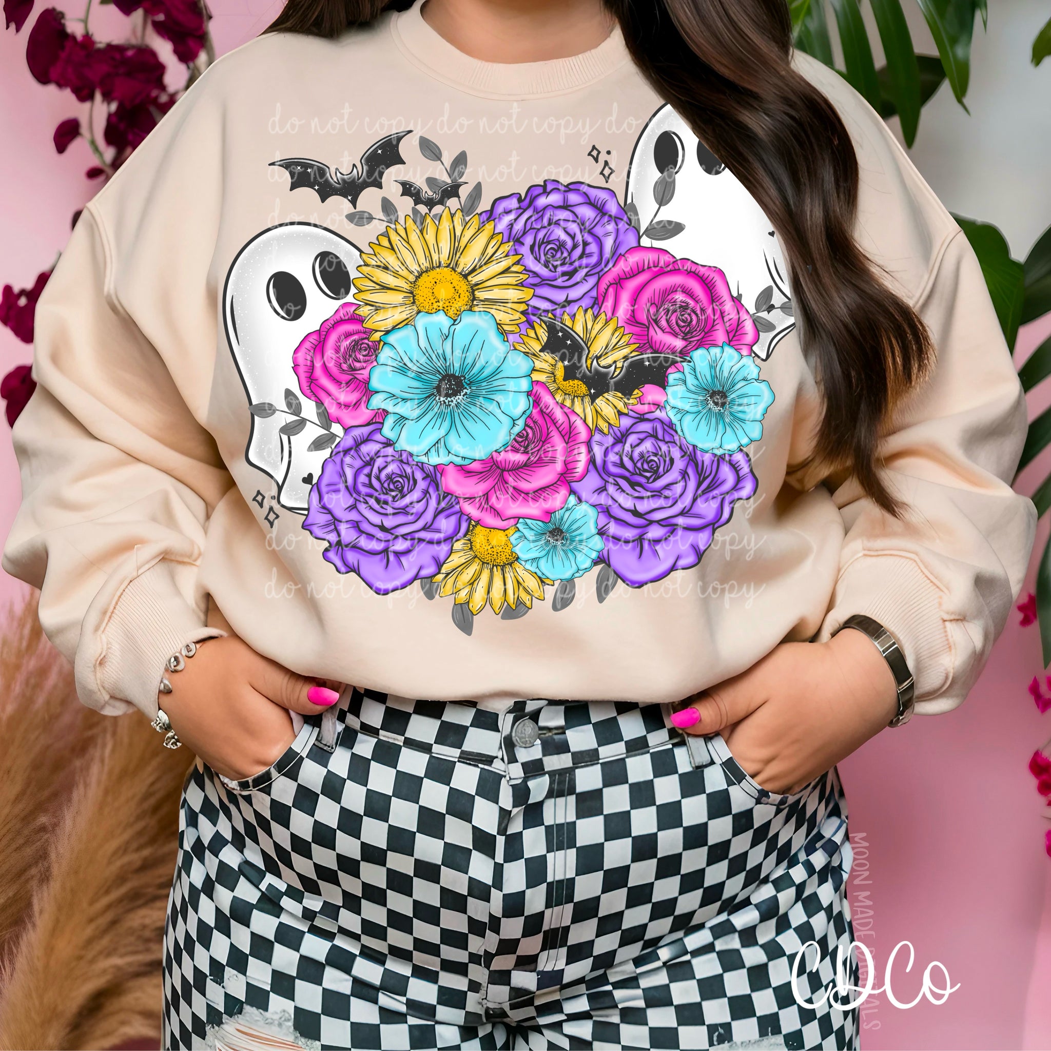 Bright Floral Ghosts Bats 5877 DTF