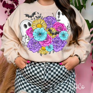 Bright Floral Ghosts Bats 5877 DTF