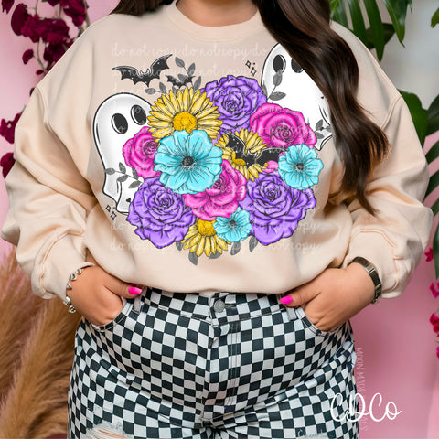 Bright Floral Ghosts Bats 5877 DTF
