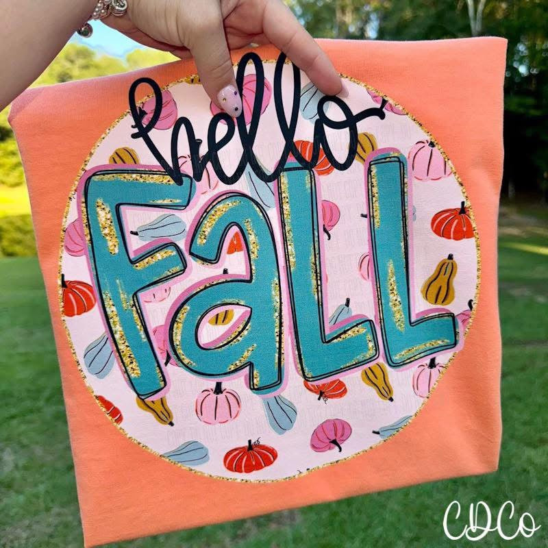 Hello Fall Gold Accents Round 10015 DTF