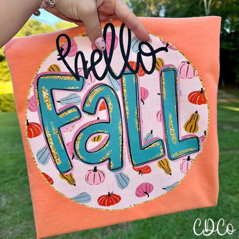 Hello Fall Gold Accents Round 10015 DTF