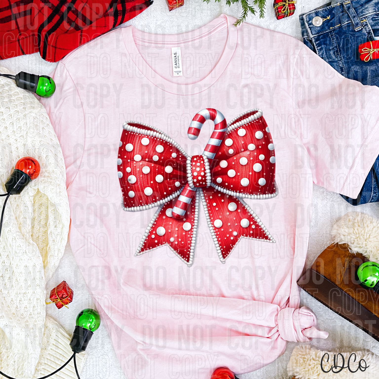 Candy Cane Coquette Bow DTF