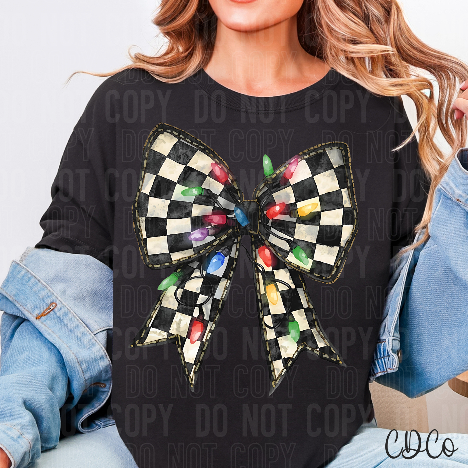 Checkered Christmas Bow Lights 6750 DTF
