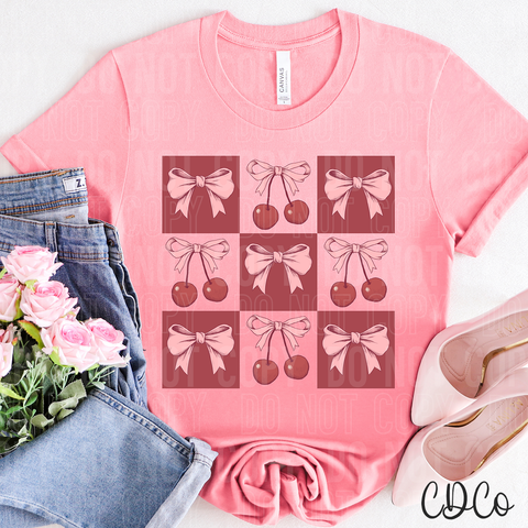 Cherry Bow Checkered 3414 DTF