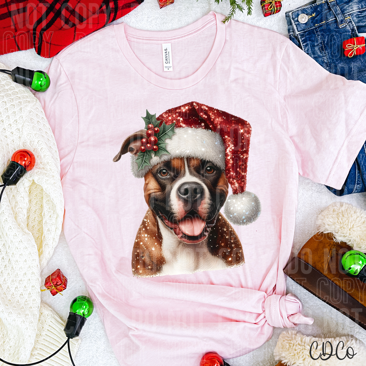 Christmas Tan Pitbull DTF