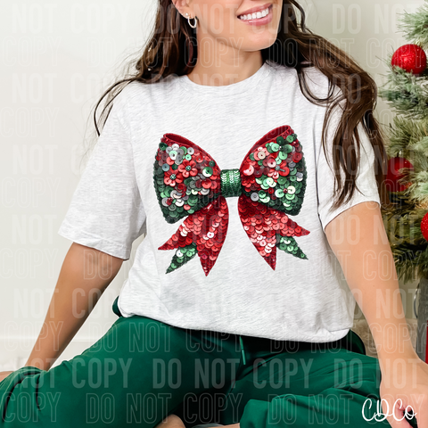 Christmas Sequin Coquette Bow DTF