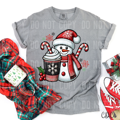Christmas Snowman Coffee Candy Cane 3009 DTF