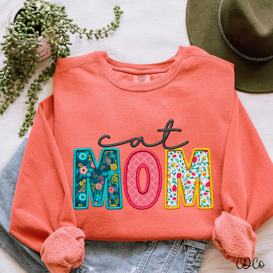 Cat Mom Faux Embroidery DTF