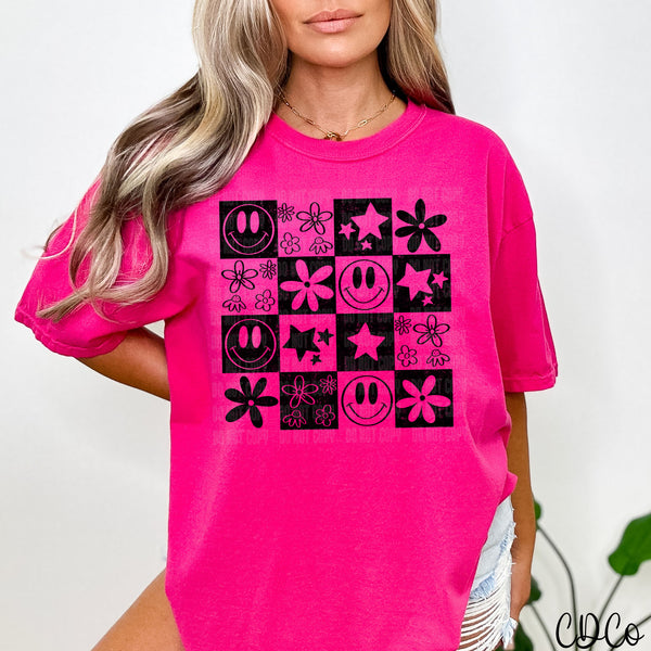 Checkered Doodles Flowers Faces 5113 DTF