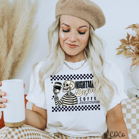Checkered Skellie Nightmare Before Coffee DTF
