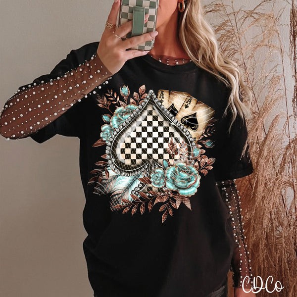 Checker Spades Black White 3504 DTF
