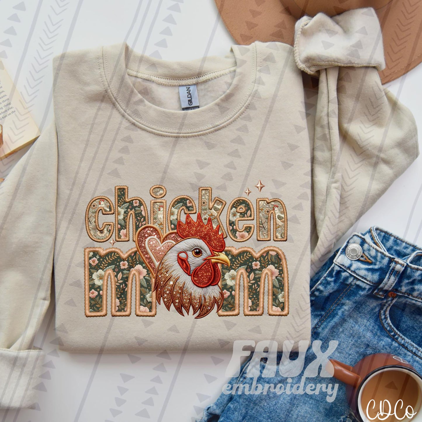 Chicken Mom Faux Embroidery DTF