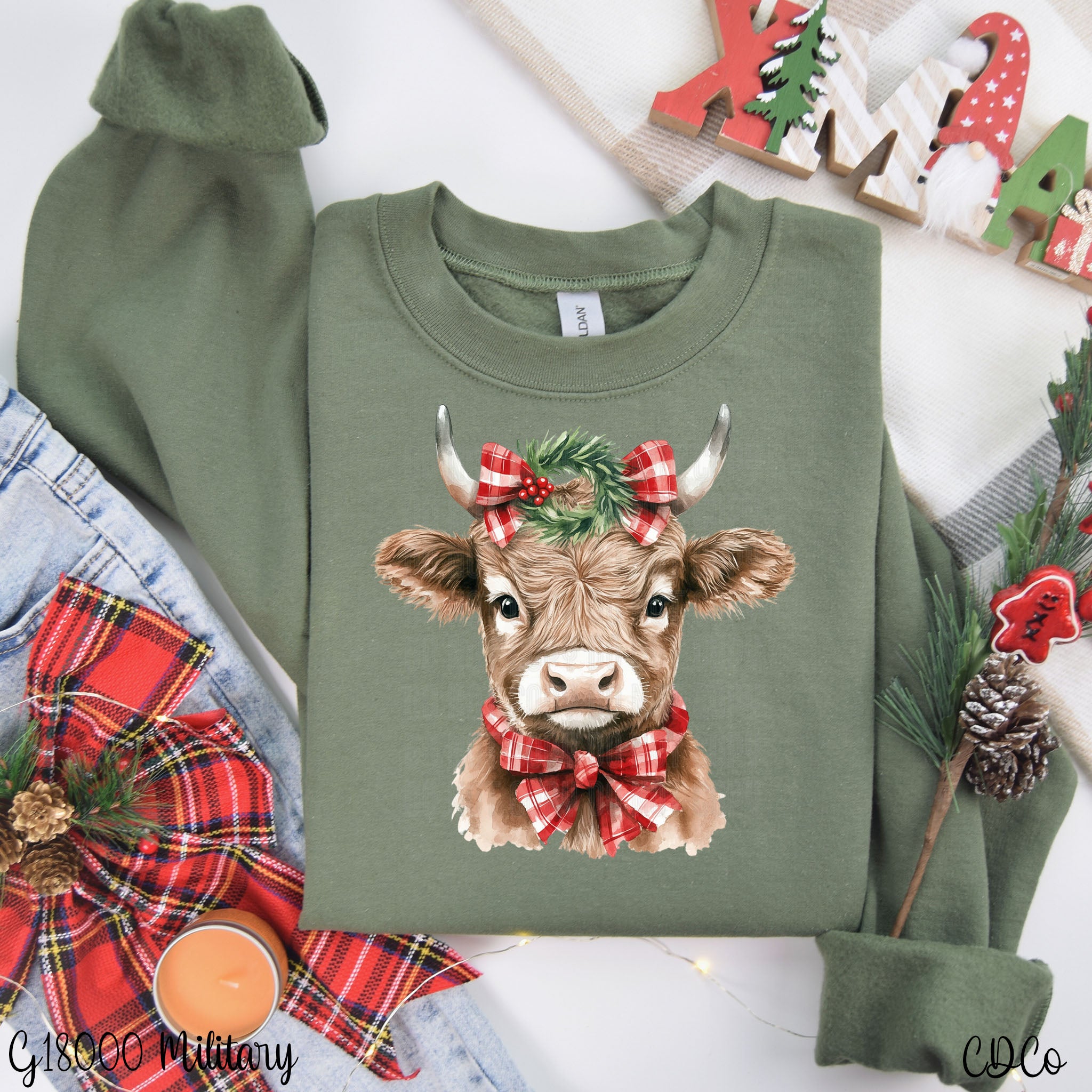 Christmas Cow Bow Wreath 2233 DTF