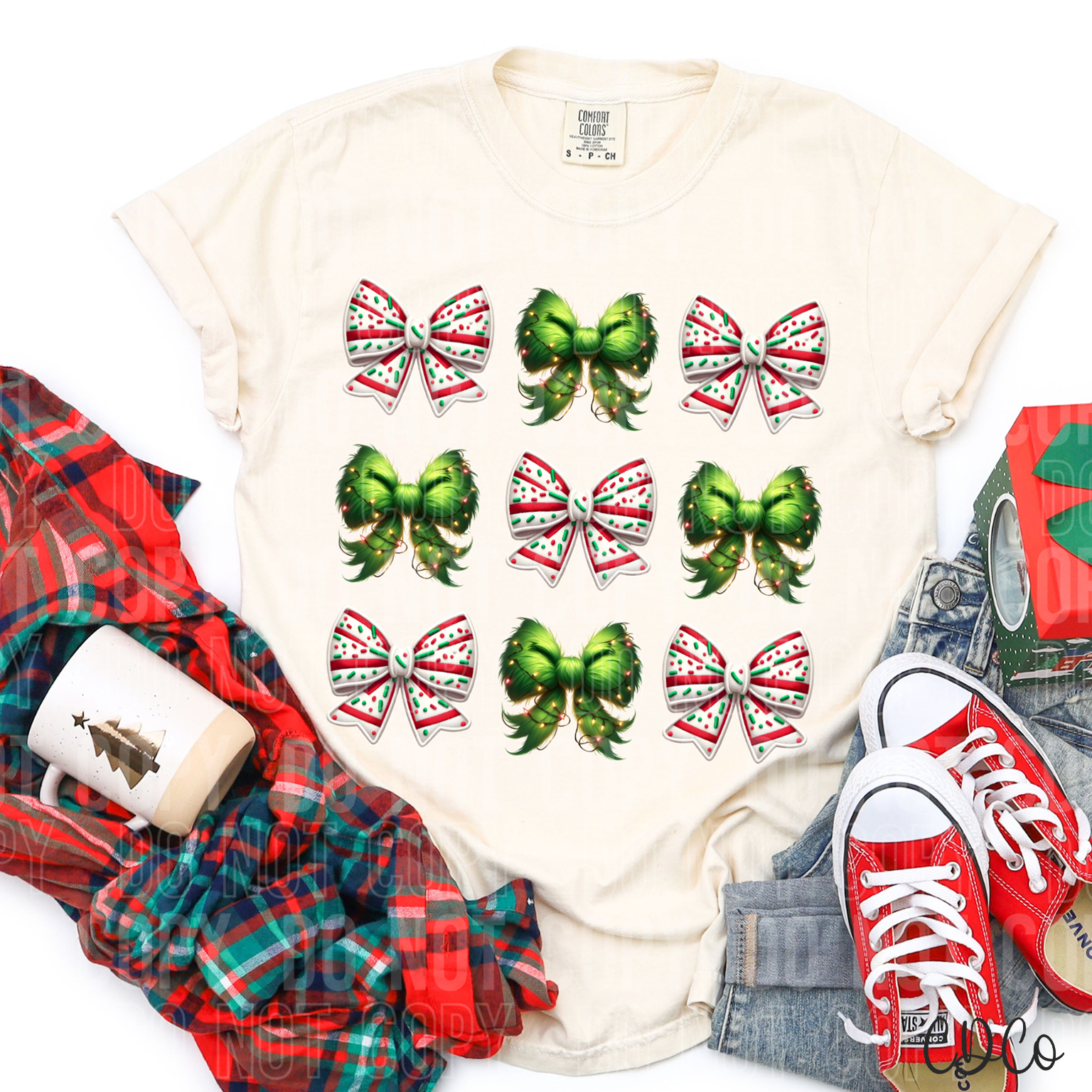 Christmas Bow Red White Furry Grid 3012 DTF