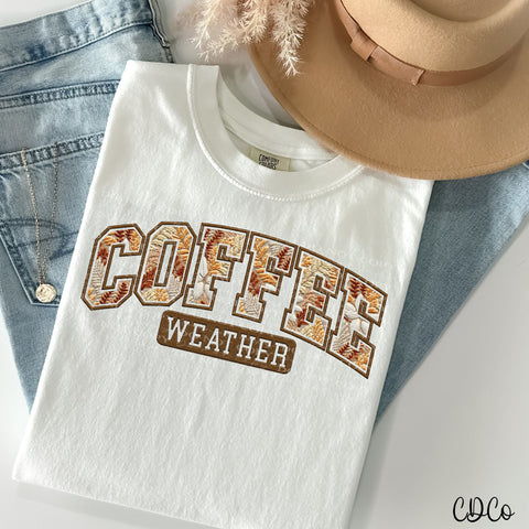 Coffee Weather Varsity Faux Embroidery DTF