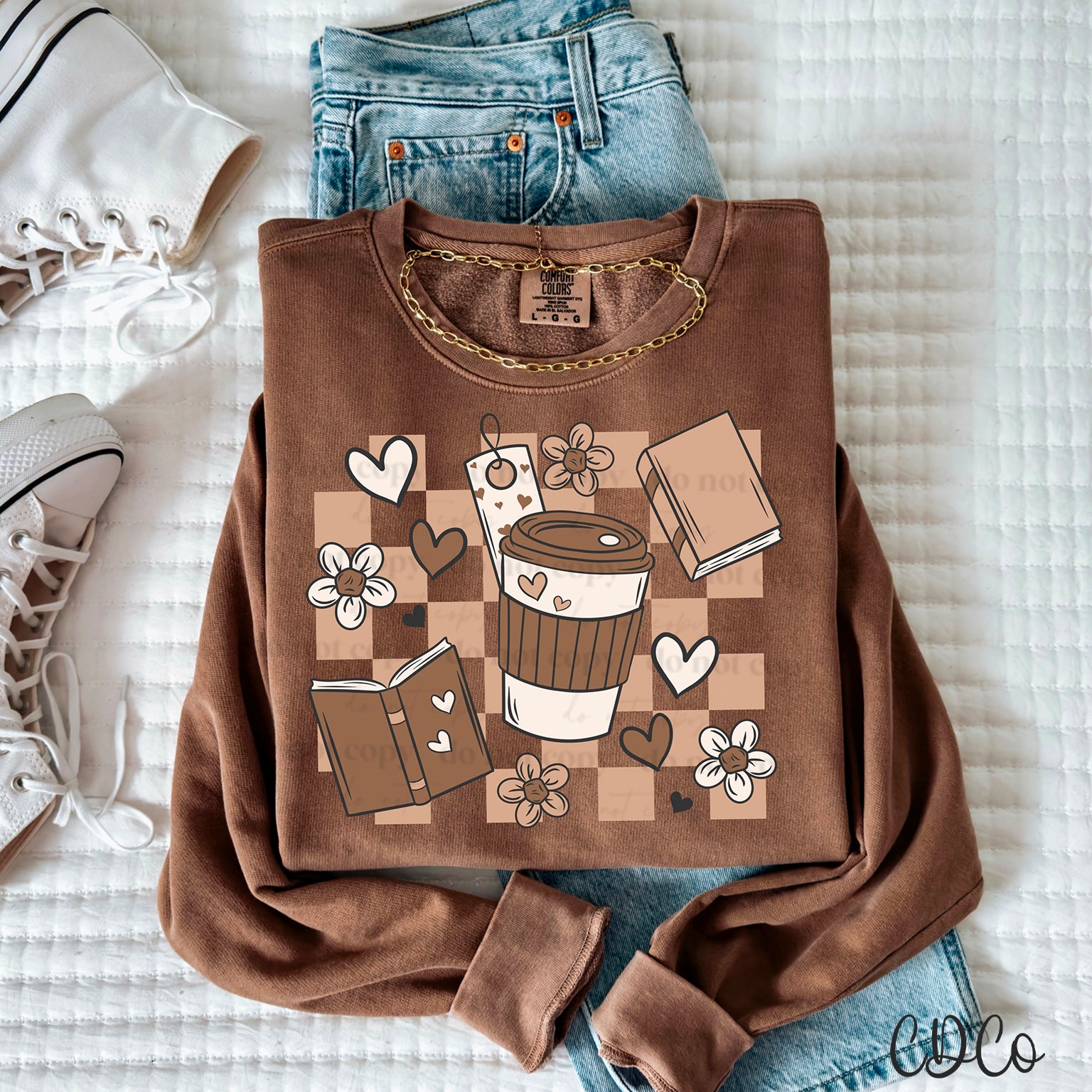 Brown Coffee Books Checkered 3470 DTF