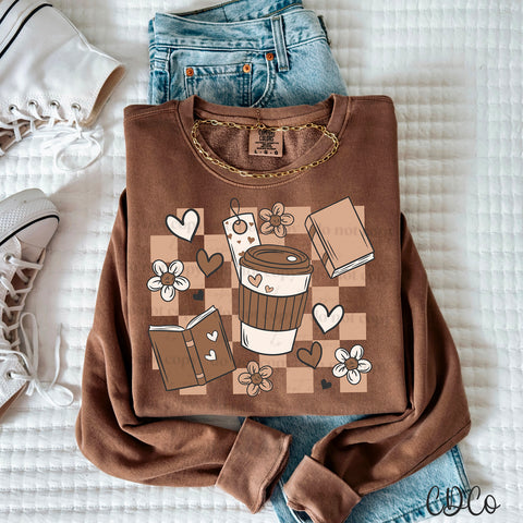 Brown Coffee Books Checkered 3470 DTF