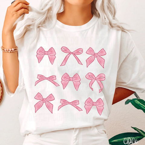 Coquette Pink Bows Grid DTF