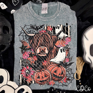 Highland Cow Ghost Pumpkin Halloween 6463 DTF
