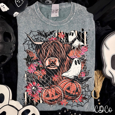 Highland Cow Ghost Pumpkin Halloween 6463 DTF