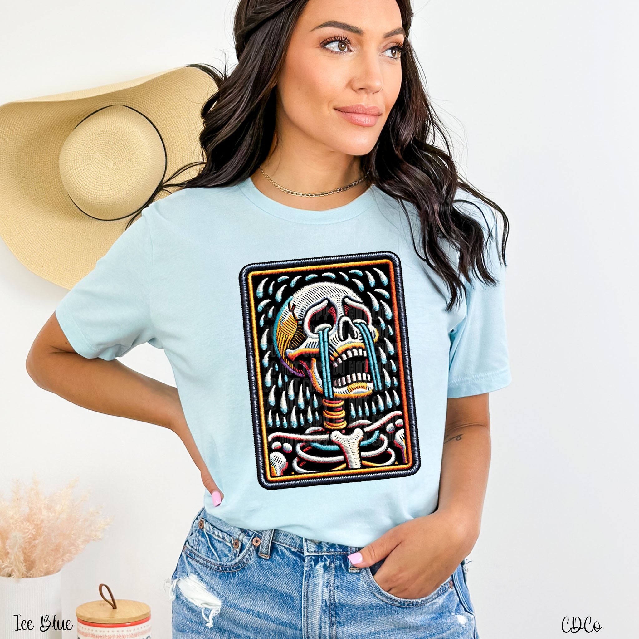 Crying Skellie Faux Embroidery DTF