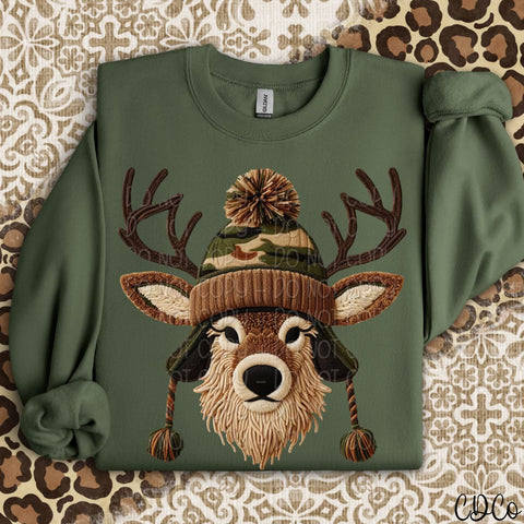 Camo Hat Deer Head Faux Yarn 10044 DTF