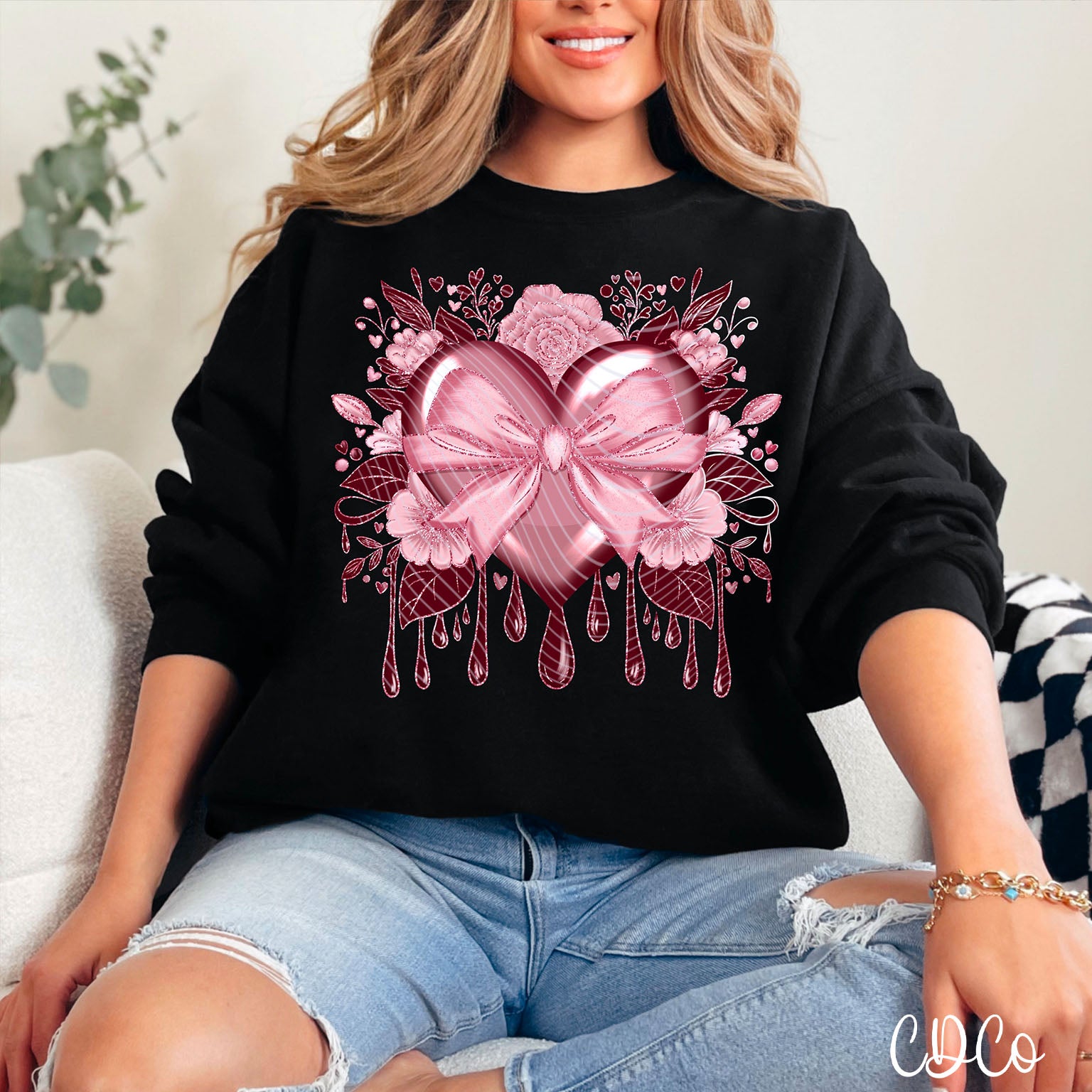 Drip Glitter Floral Heart 3506 DTF